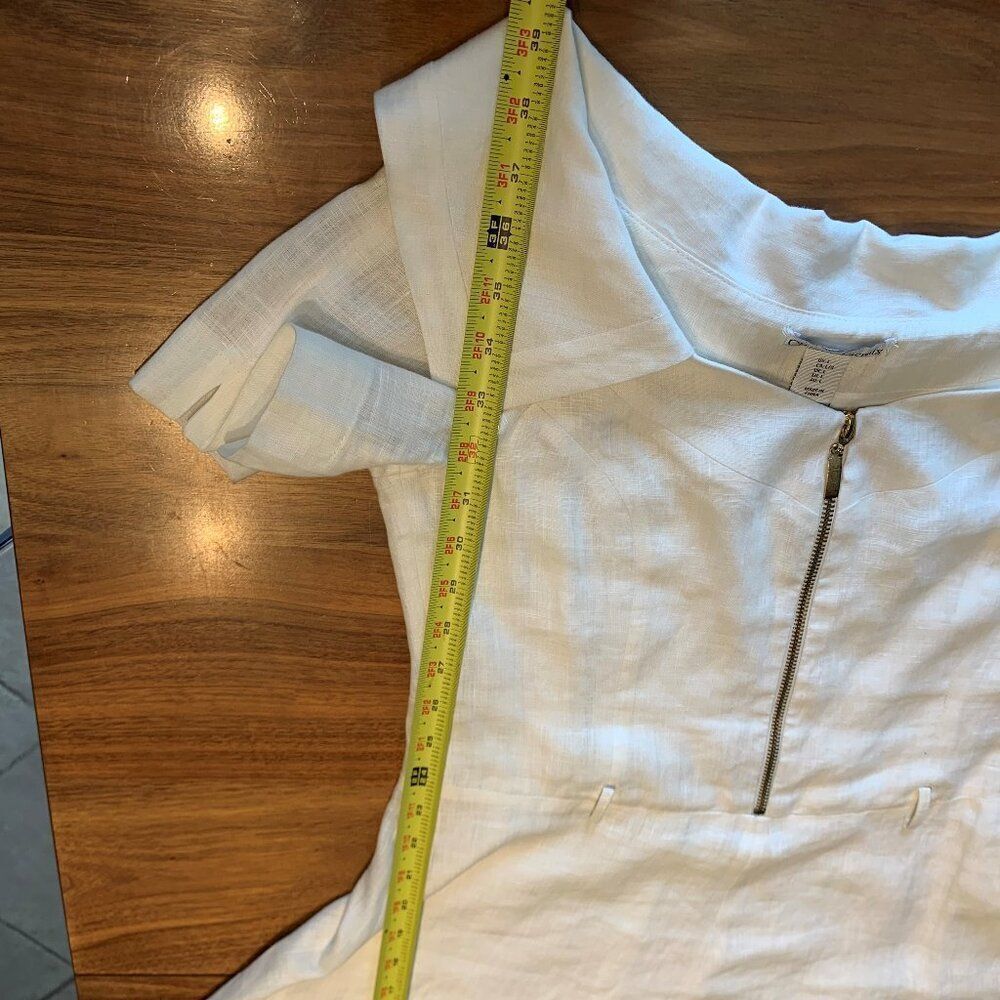 White Zip-Front Linen A-Line Dress - Picture 10 of 16
